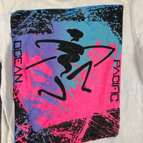 Vtg 90's Ocean Pacific Surf T-Shirt Single Stitch Gray Multicolor Men's S *Read - Picture 2 of 16